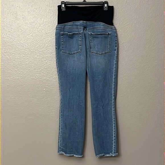 Isabel maternity High Rise Over Belly Cropped Distressed Straight Jeans Size 6 - Picture 7 of 14